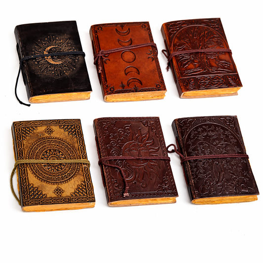 Mini Leather Journal, Embossed String-Tie